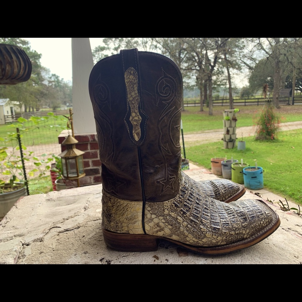 Mens Black Jack croc tail natural cowboy boots. Size 10.5 D originally $1100.00